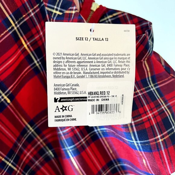 American Girl Pretty Plaid Christmas Dress For Girls Sz 12 Rare Retired Holiday - Picture 6 of 6